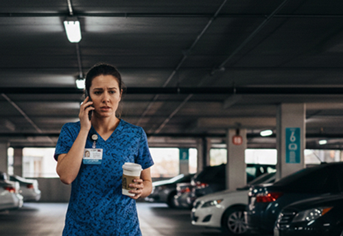 nurse-on-phone-call-das-service-in-parking-structure-las-vegas